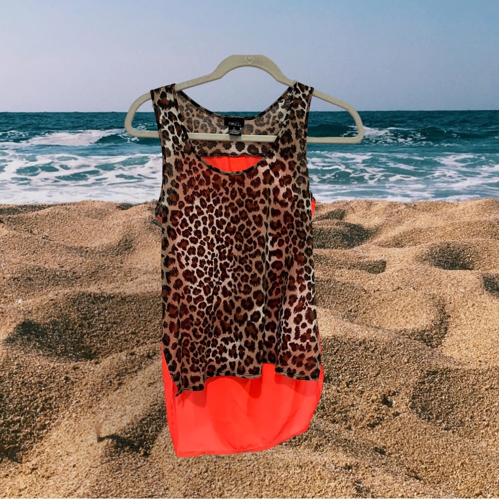 Fun summer, see through back, leopard print front tank